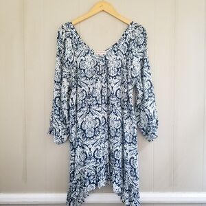 Chic Long Sleeve Blue and White Dress